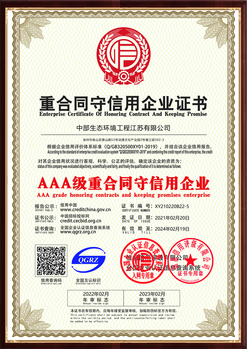 重合同守信用企業證書